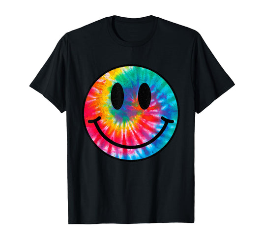 Retro Happy Face Tie Dye Checkered Pattern Smile Face Trendy T-Shirt