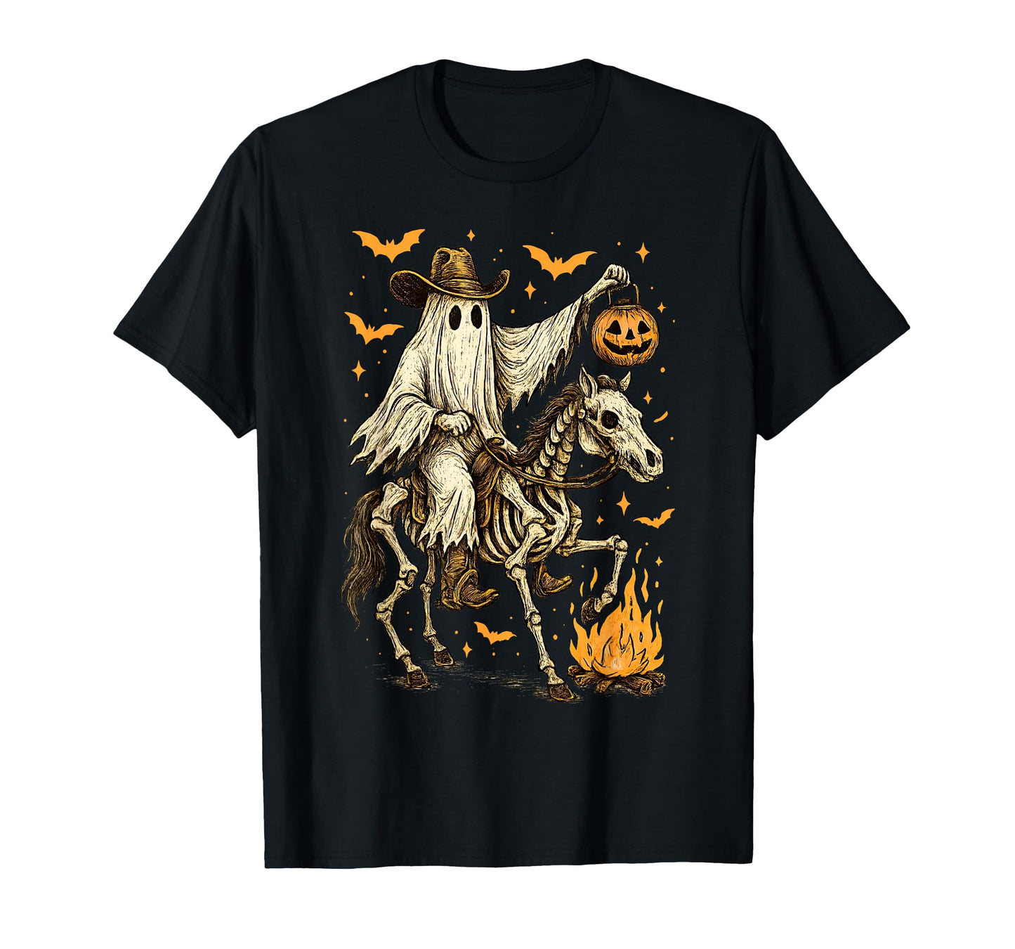 Howdy Cowboy Ghost Pumpkin Riding Skeleton Horse Halloween T-Shirt