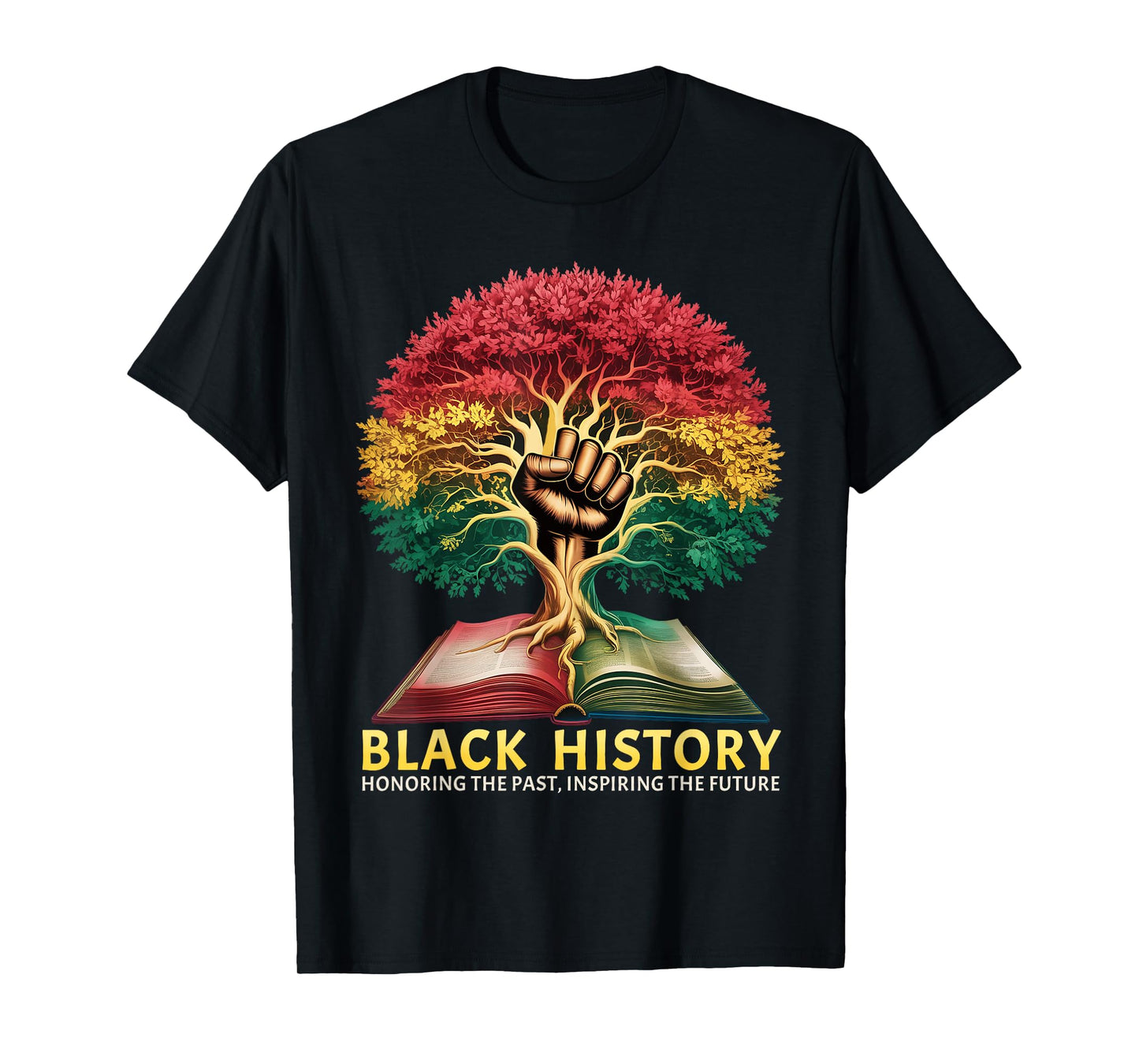 Black History Inspiring Future Fist Tree Book Roots T-Shirt