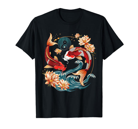 Japanese Koi Fish Vintage Lotus Flowers T-Shirt