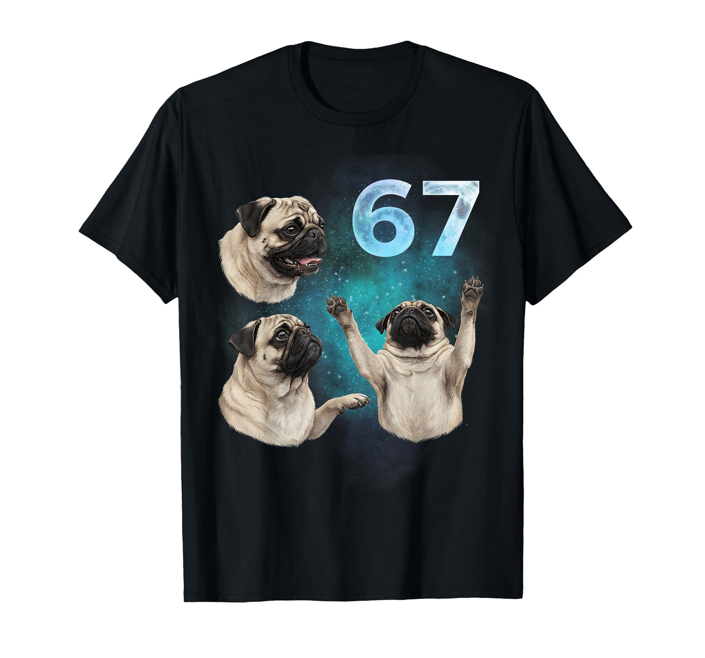 67 Meme Pug Howling at The Moon Six Seven T-Shirt