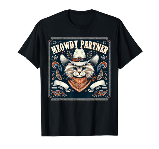 Cat Cowboy Funny Mashup Meowdy Partner Poster Western T-Shirt