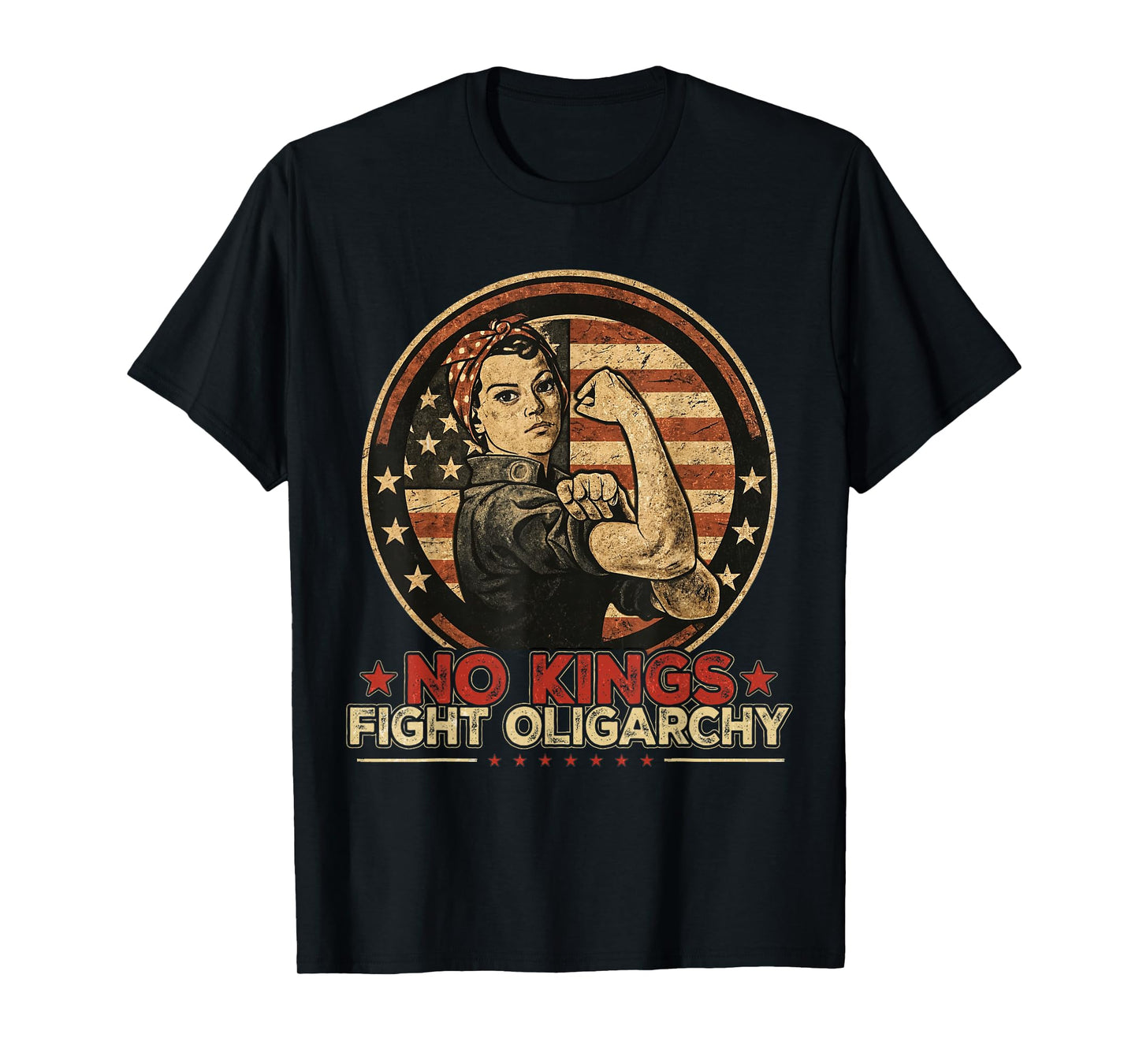 Vintage No Kings Fight Oligarchy America Flag Women Girls T-Shirt