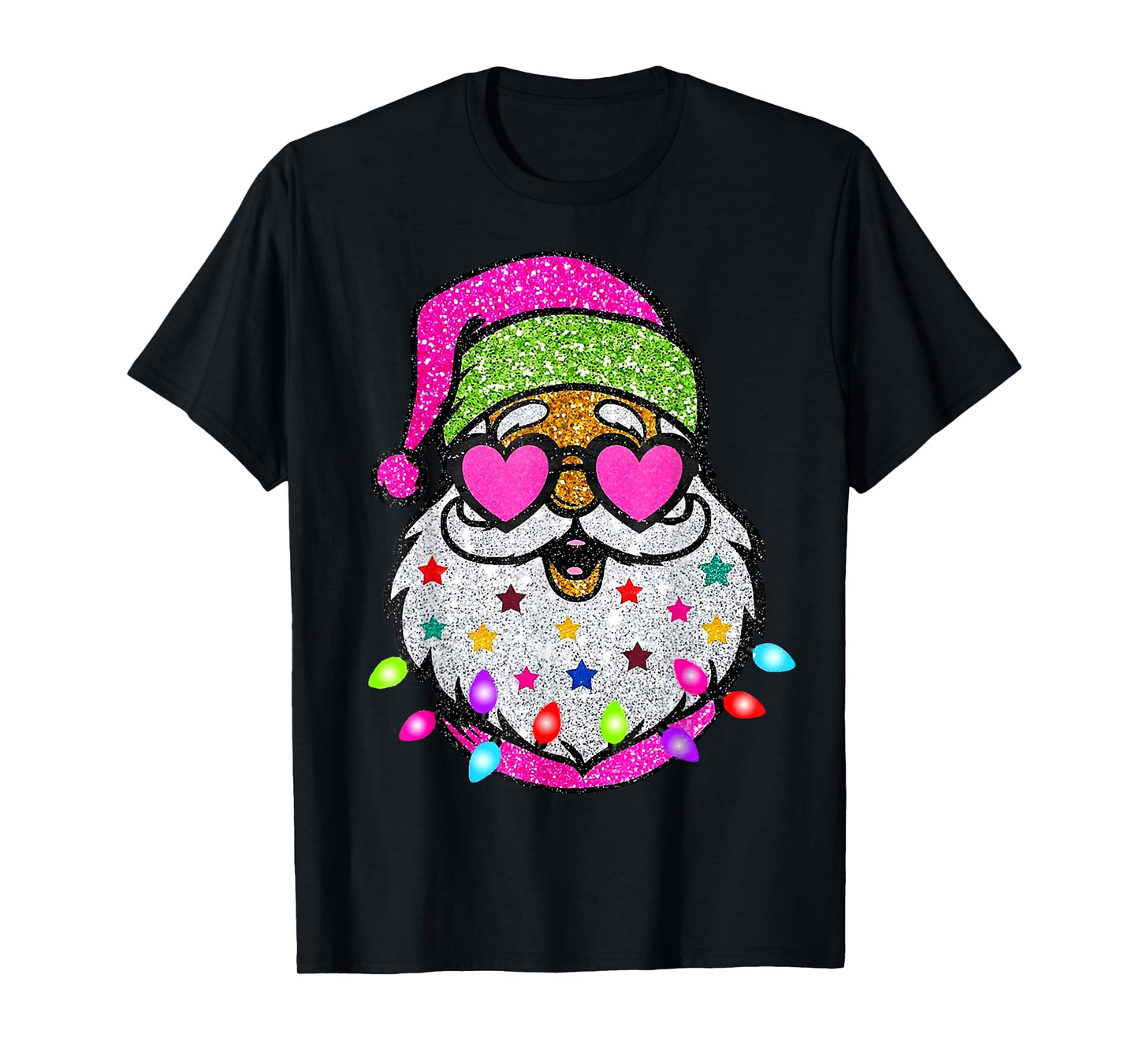 Cute Santa With Sunglasses Christmas Lights Pink Santa T-Shirt