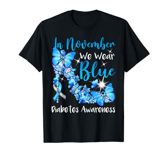 In November We Wear Blue Butterflies Diabetes Awareness T-Shirt