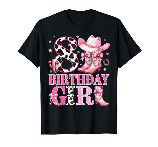 Kids 8th Birthday Girl Rodeo Western Cowgirl Birthday Party T-Shirt
