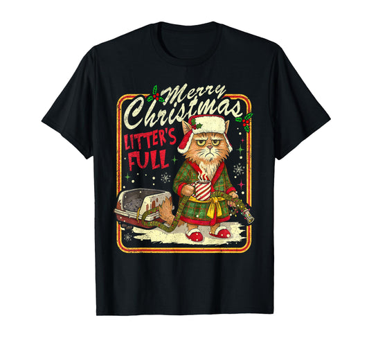 Merry Christmas Litter’s Full Funny Cat Holiday Tee T-Shirt