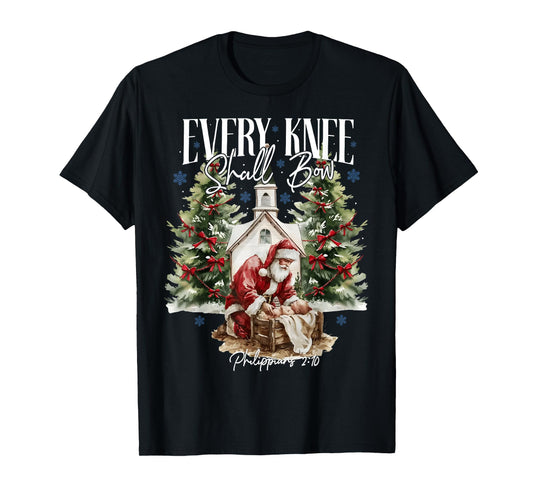 Every Knee Shall Bow Santa Christmas Nativity Scene Women T-Shirt