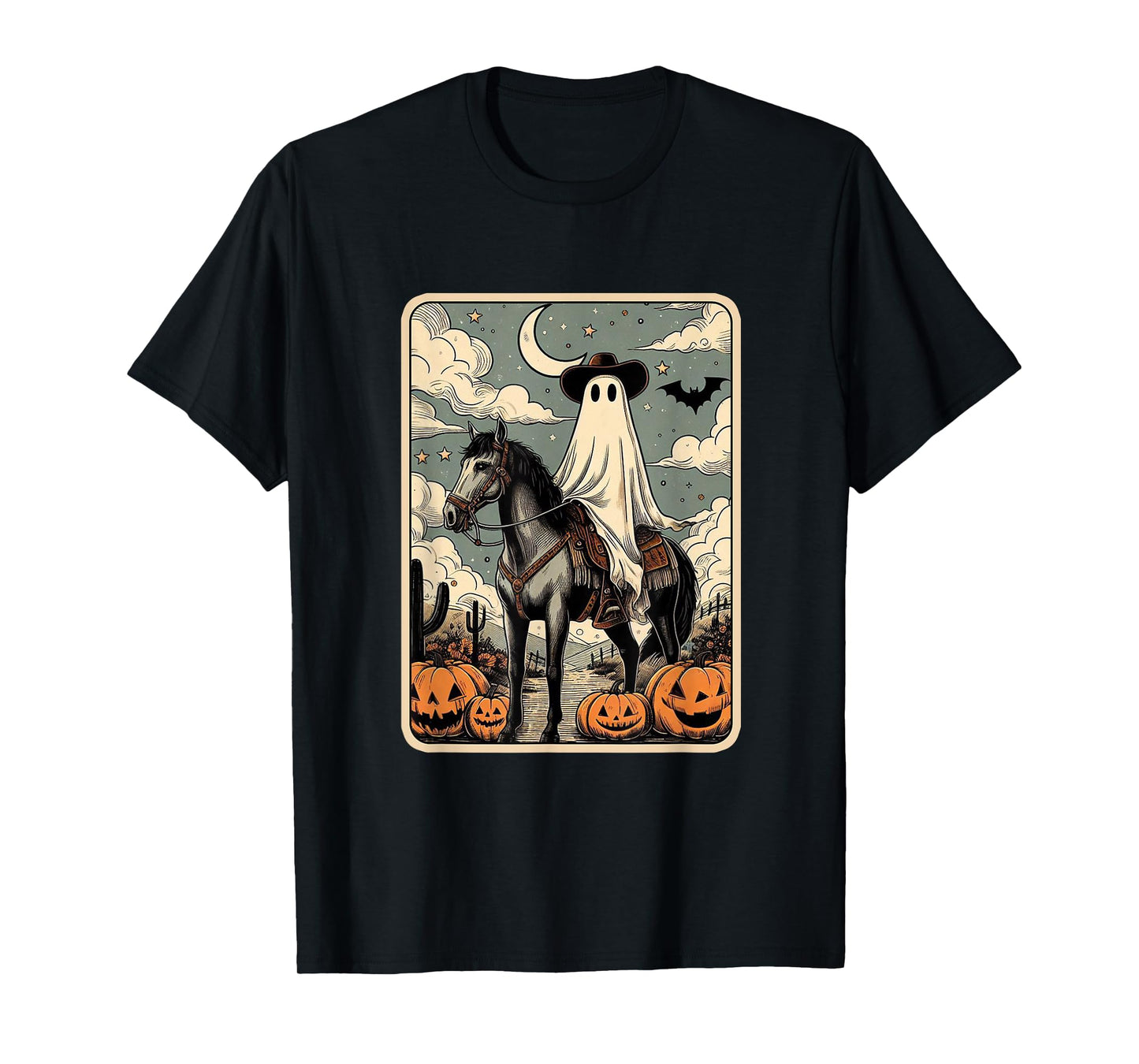 Cowboy Ghost Riding Horse Funny Tarot Card Halloween Season T-Shirt
