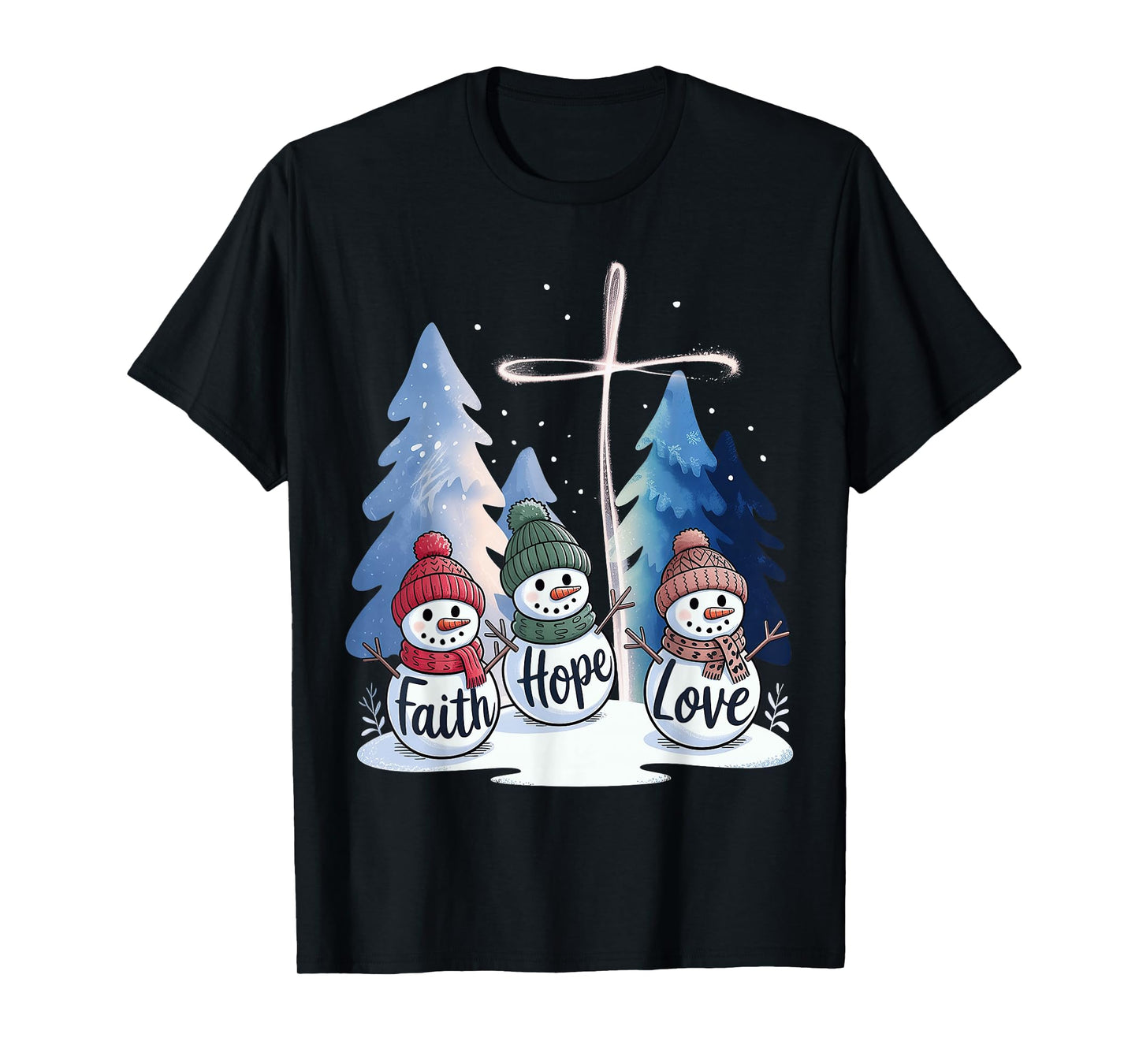 Jesus Faith Hope Love Snowman Merry T-Shirt
