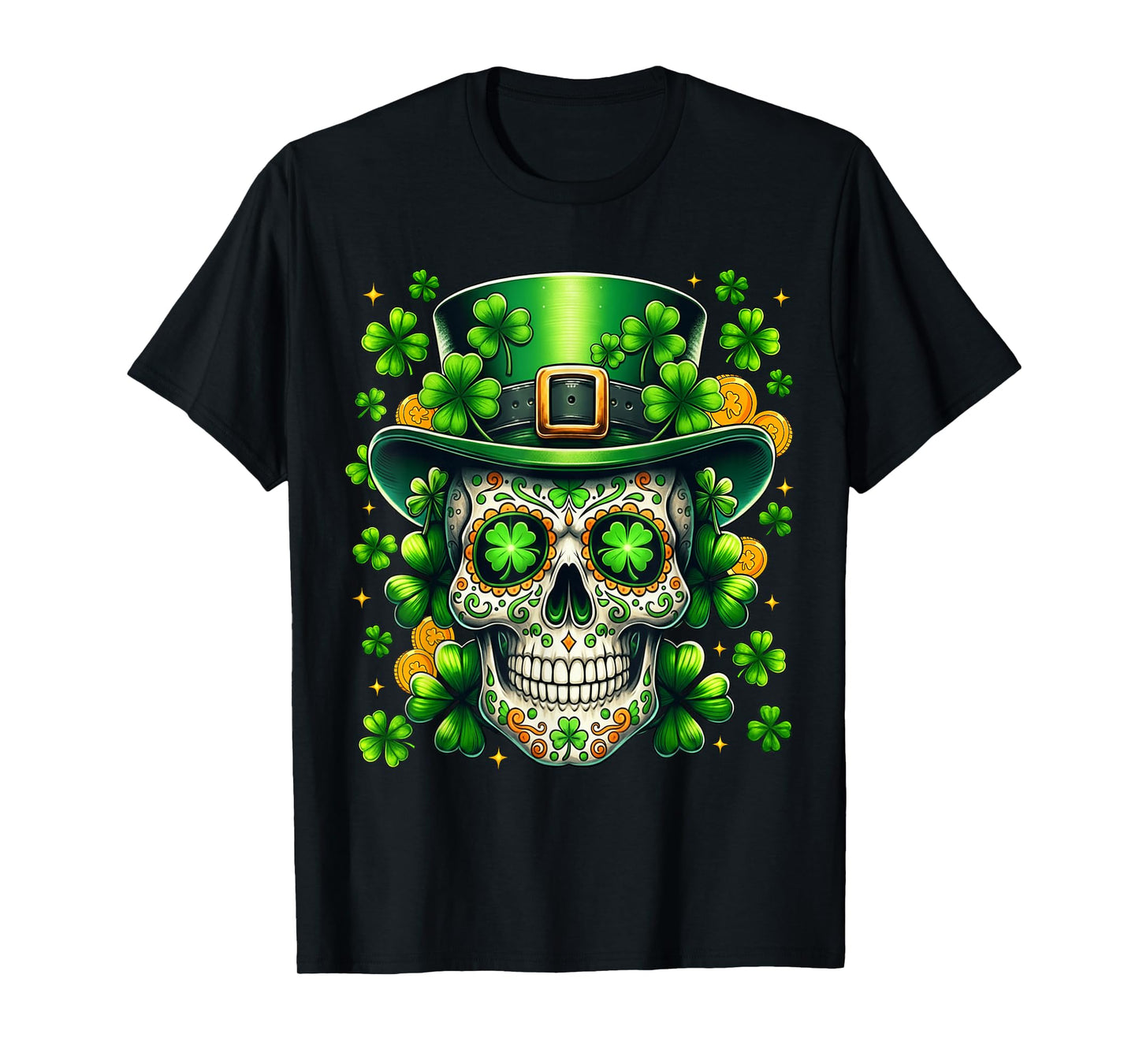 Sugar Skull St Patricks Day of The Dead Lucky Shamrock Men T-Shirt