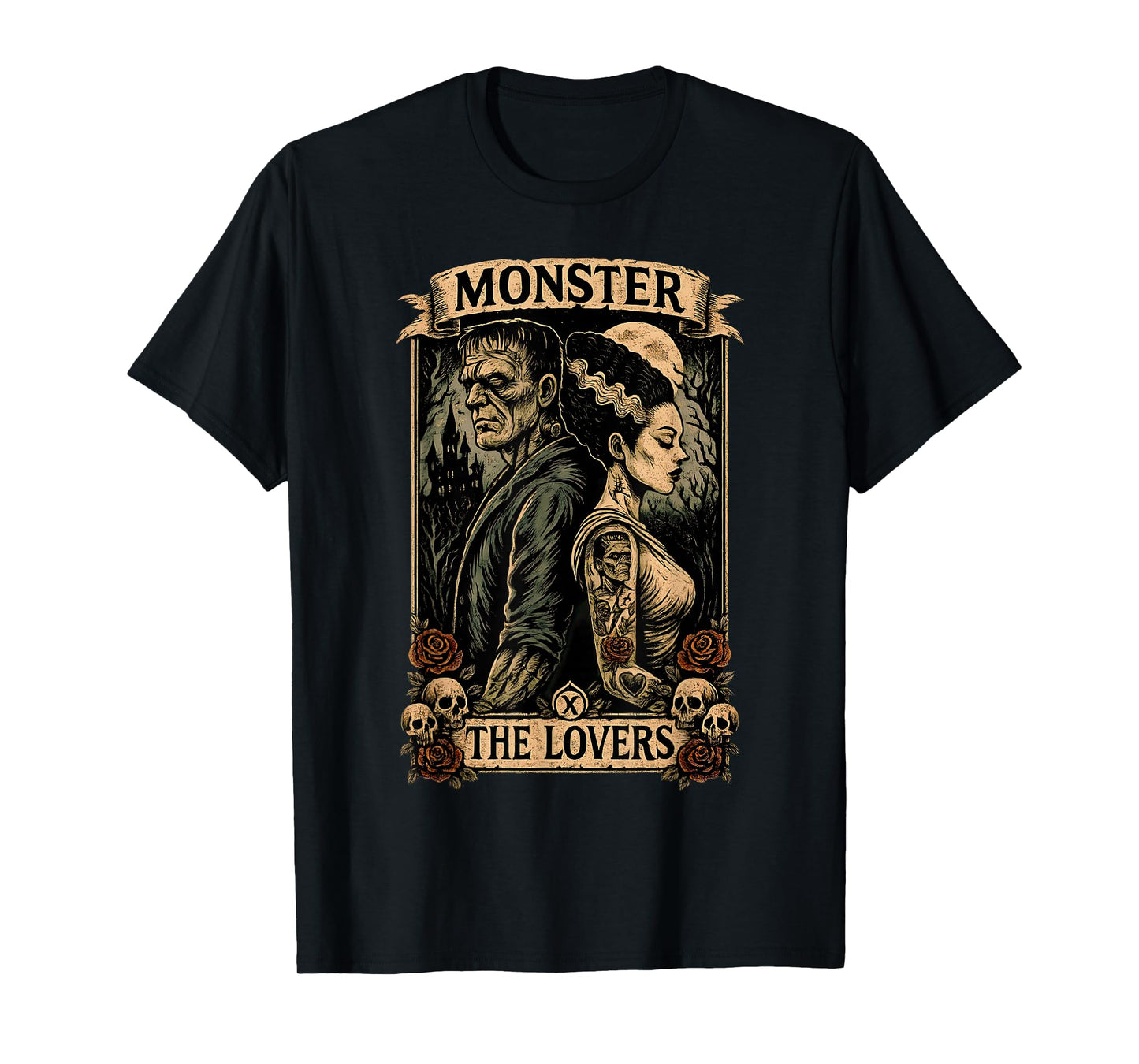 The Monster Frankenstein and Bride The Lovers Tarot Card T-Shirt