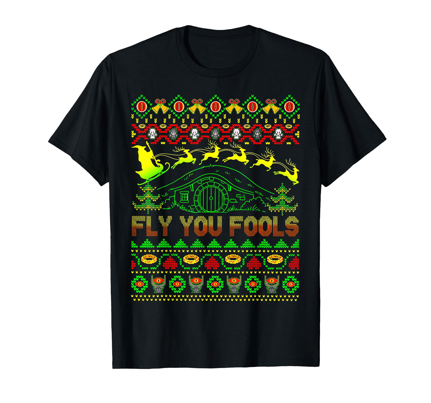 Fly You Fools Wizard Santa Sleigh Reindeer Christmas T-Shirt