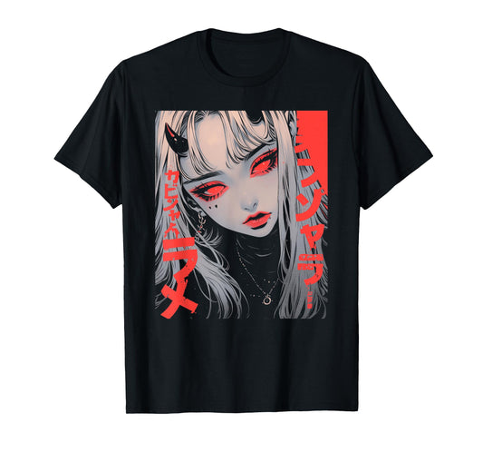 Goth Grunge Demon Anime Girl Waifu Horror Alt Aesthetic T-Shirt