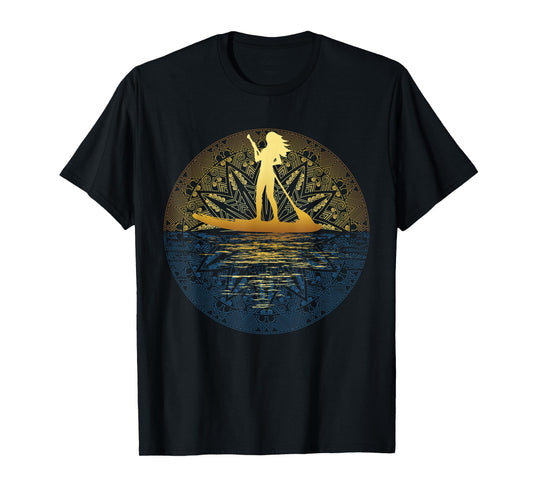 Paddleboard SUP Girl Mandala Reflected Stand Up Paddle Board T-Shirt