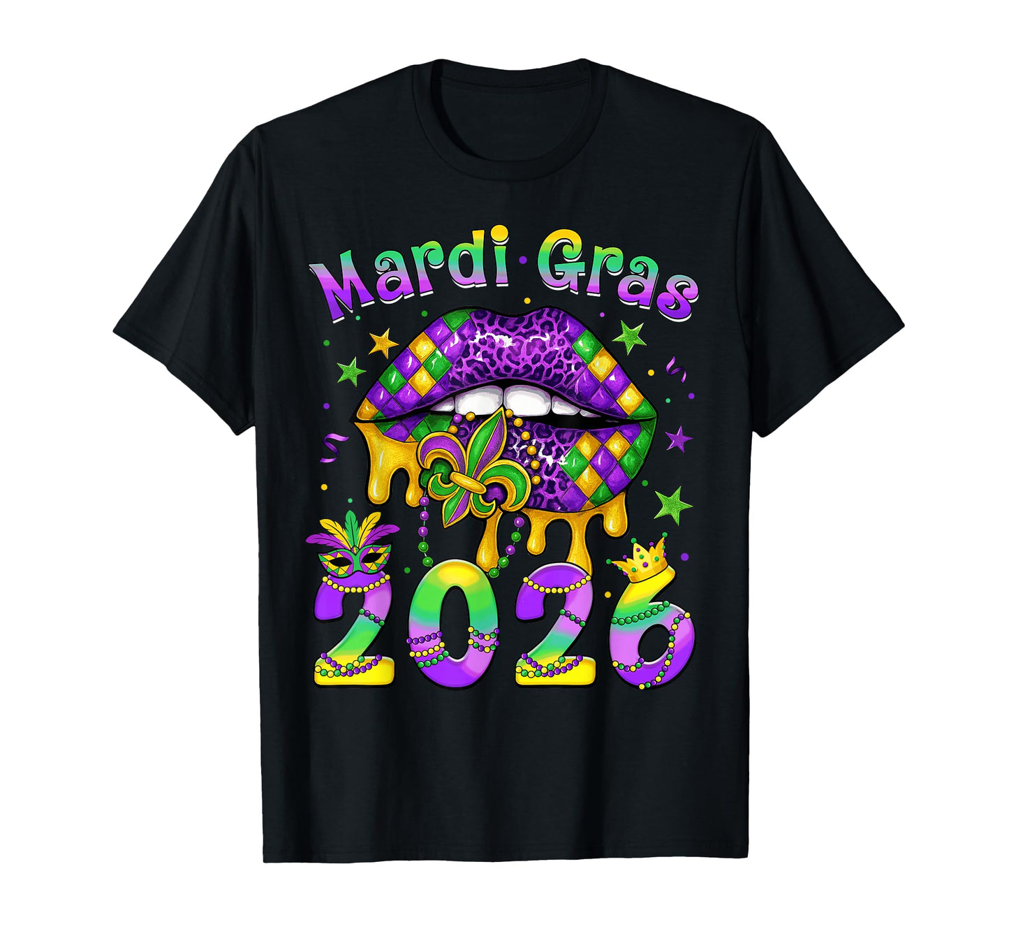 Happy Mardi Gras Carnival Mardi Gras 2026 Lips Girl Women T-Shirt