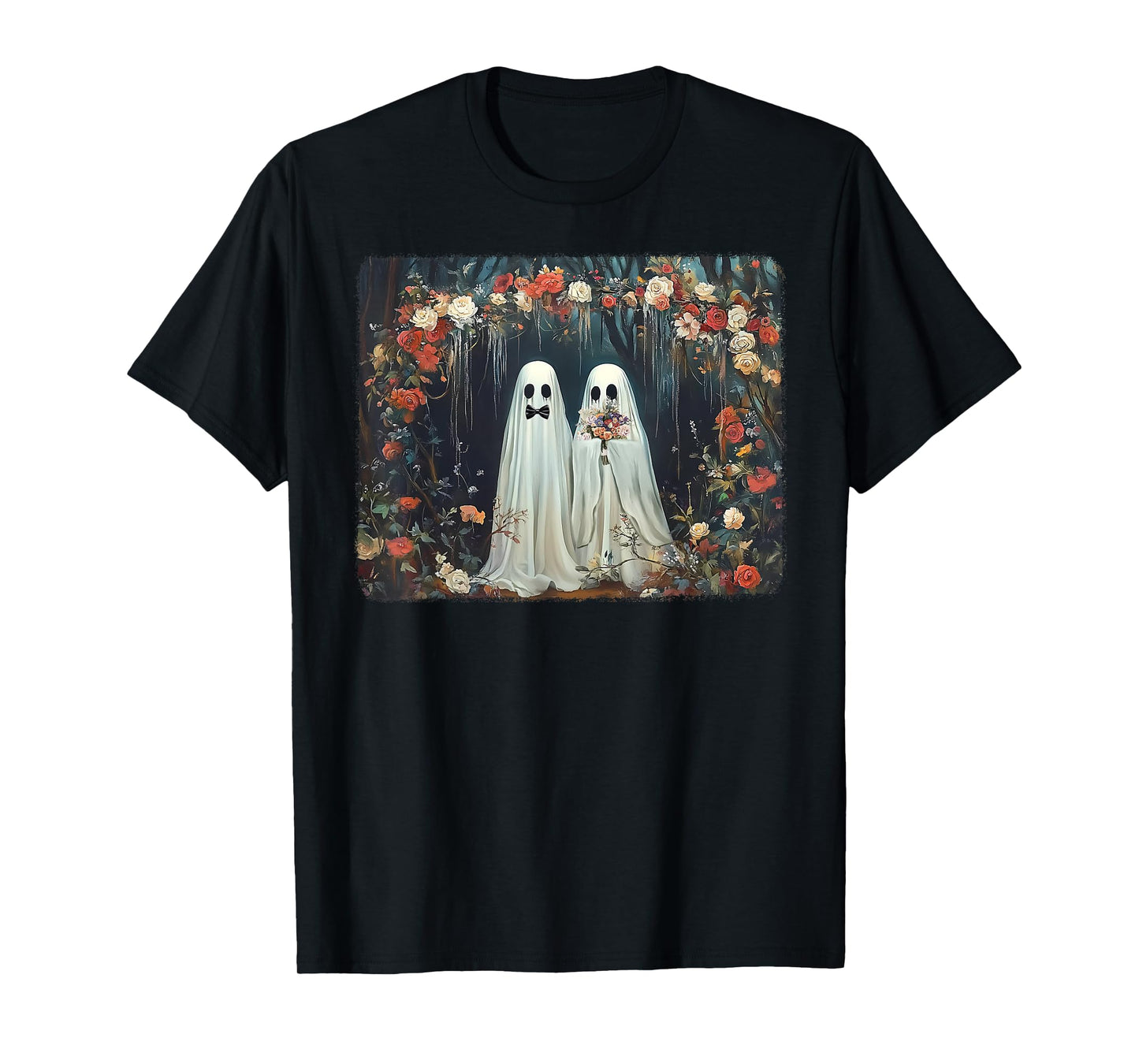 Halloween Floral Ghost Just Married Wedding Groom Bride T-Shirt