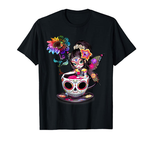 Zero Fucks Given Sugar Skull Rainbow Sunflower Skeleton T-Shirt