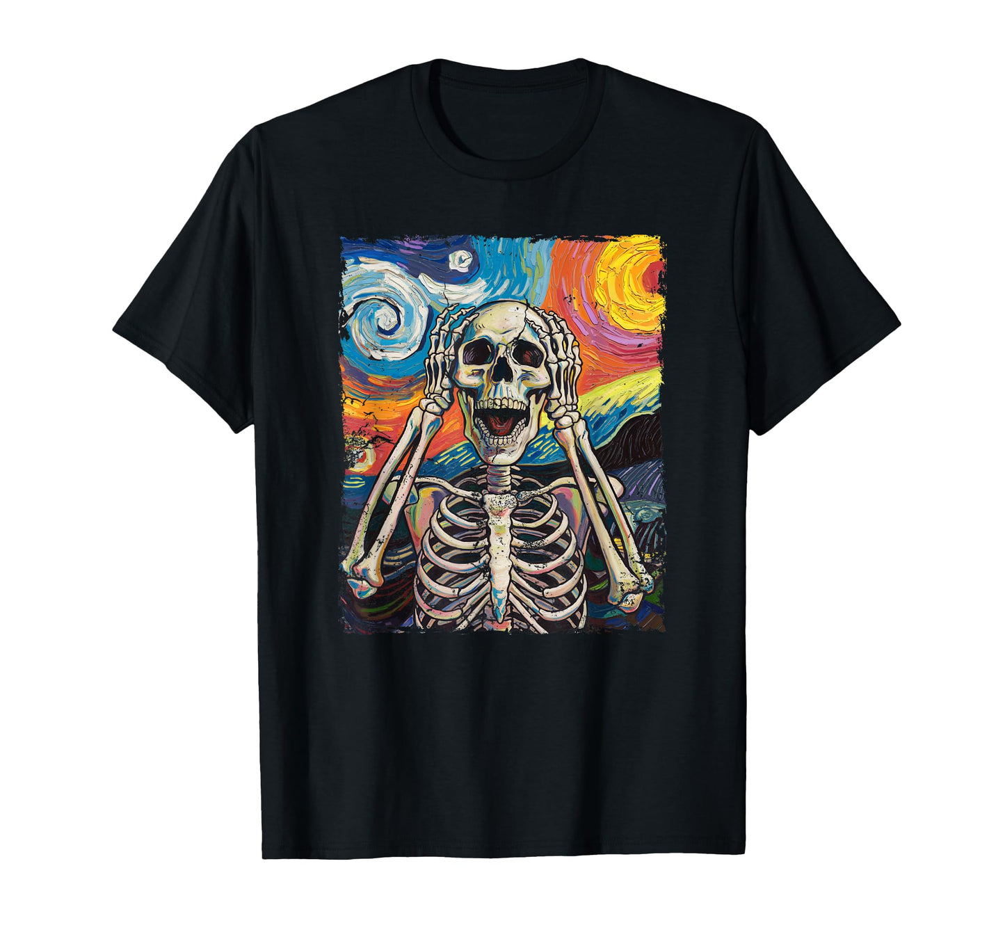 Skulls Starry Night Skeleton Painting Halloween Men Women T-Shirt