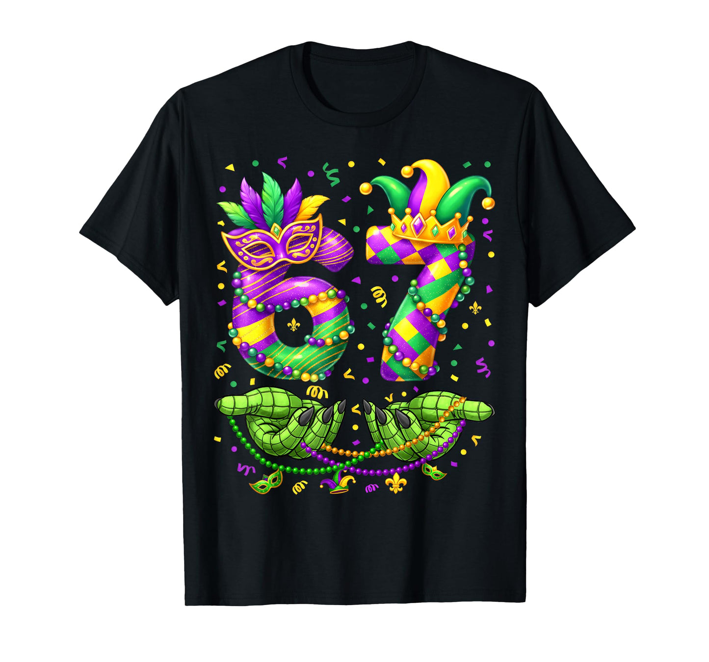 67 Mardi Gras Alligator 6 7 Beads Mask Party Six Seven Meme T-Shirt
