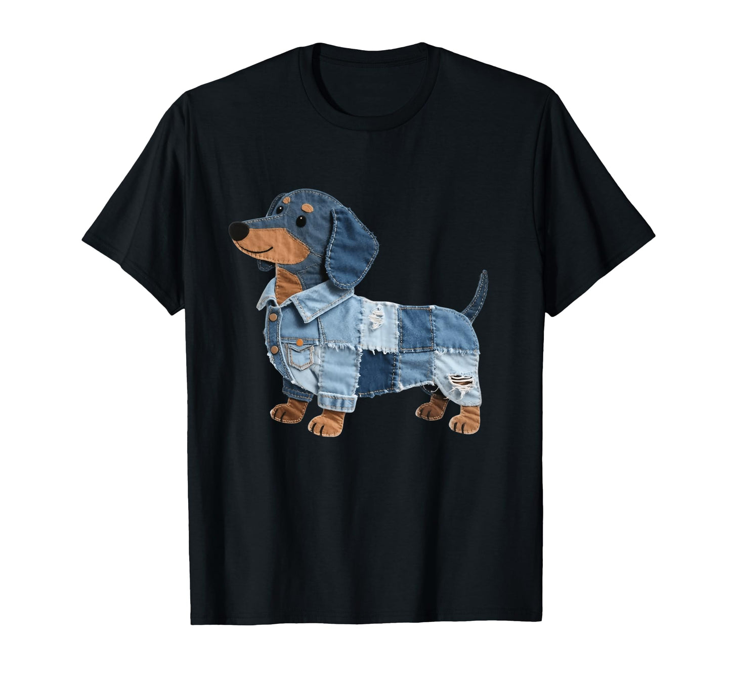 Dachshund Pattern Denim Patchwork Art Funny Dachshund Dog Long Sleeve T-Shirt