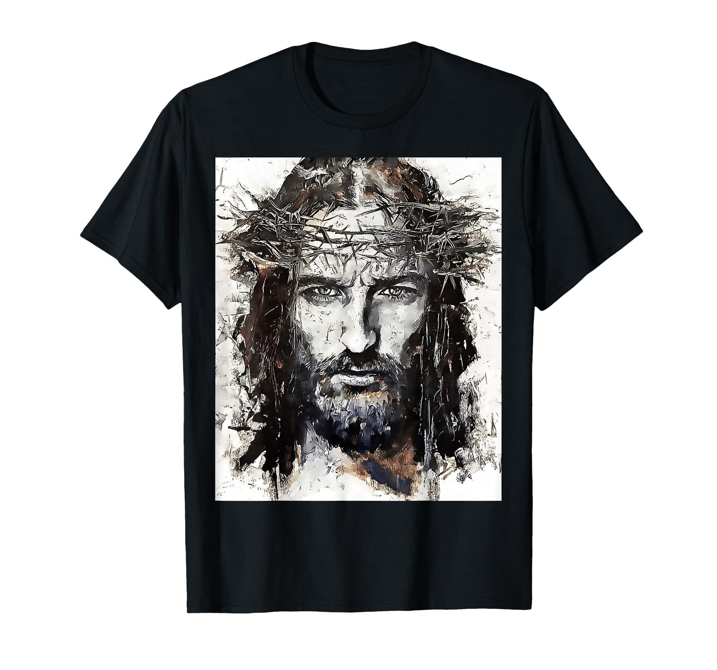Vintage Art Face Of Jesus On A Cross With Crown Of Thorns T-Shirt