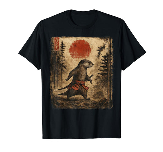 Samurai Otter Japanese Vintage Funny Gifts Graphic Art T-Shirt