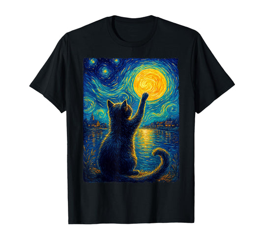 Cat Starry Night Van Gogh For Gift Lover Cat Mom Cat Dad T-Shirt