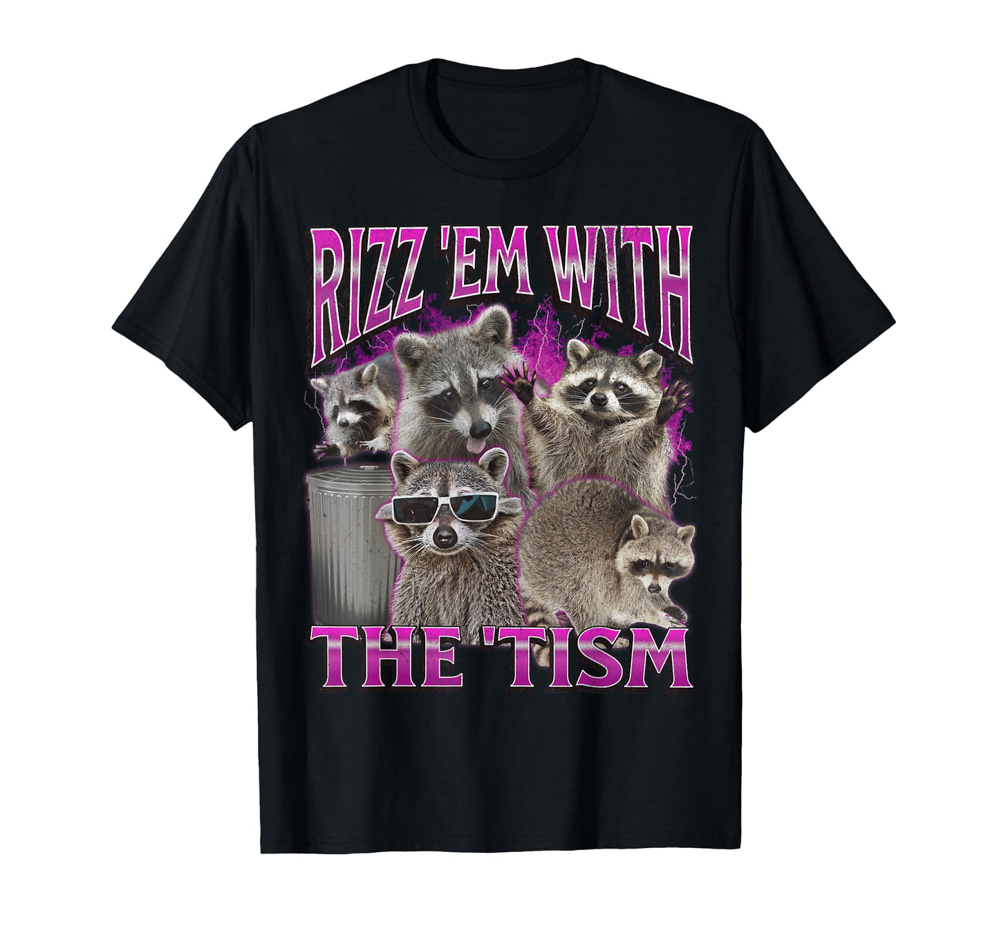 MildlyPerturbed Unisex-Adults Raccoon Meme Bootleg Vintage Graphic 90s Tee - Black, Small, Short Sleeve, T-Shirt