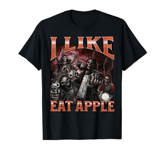I Like Eat Apple Funny Hard Skeleton Meme Bootleg Graphic T-Shirt